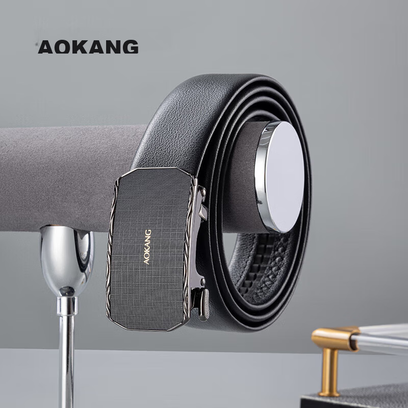 Aokang Men's Automatic Buckle Belt, Business Gift Box, Top-Grain Leather Trouser Belt, Birthday Gift for Husband