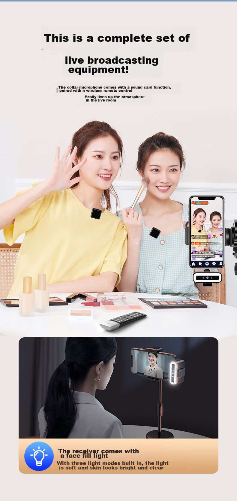 Haomuren Pro Wireless Lavalier Microphone, Small Bee Audio Receiver, Recording Device, Noise Reduction, Douyin Host Sound Card, Live Streaming Complete Set, Bluetooth Microphone, Karaoke Mobile Phone Camera, One-To 3