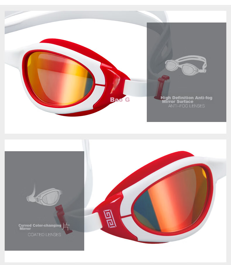 BALNEAIRE Waterproof Anti-Fog Protective Goggles, High Definition, for Men And Women, Non-Prescription, Professional, Blue And Red 10