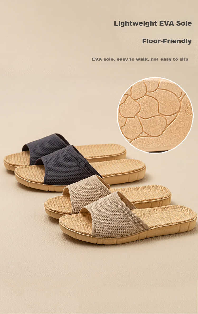 Mandobel Four Seasons Cotton Linen Slippers Lightweight Comfortable Home Fashion Slippers Striped Mocha Coffee Size 42-43 7