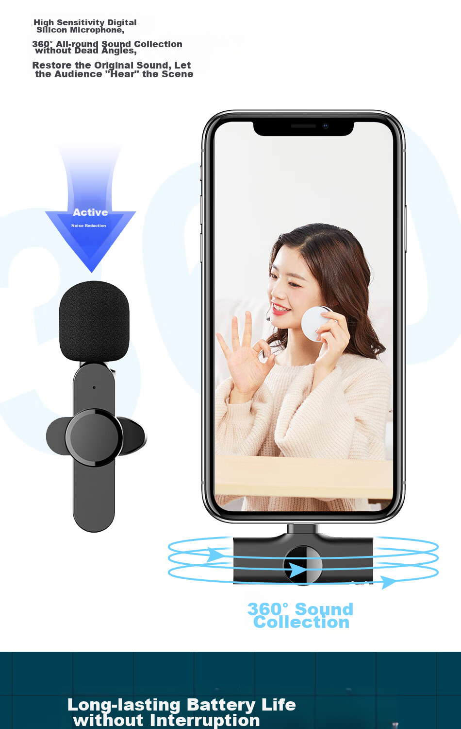 JoJar Wireless Lavalier Microphone for Mobile Live Streaming, Online Classes, Outdoor Interviews, Short Videos, Professional Vlog Recording, Apple Mini Microphone with Apple Connector 7