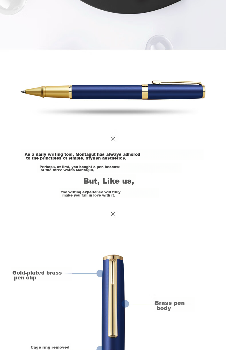 MONTAGUT Business Ballpoint Pen Corporate Gift Box Holiday Present for Clients, Employees And Students Metal Gel Pen Liyu Series Blue 0.5mm 3
