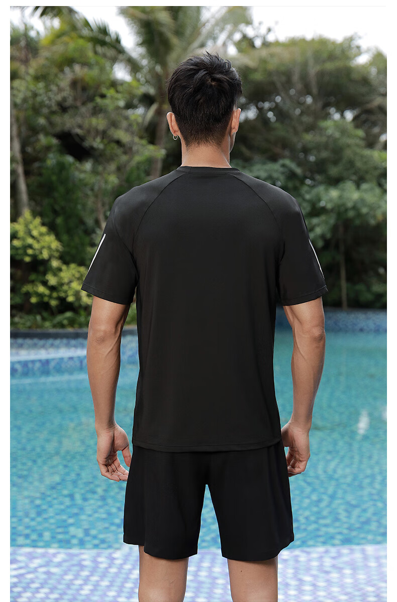 PEAK Men's Sports Set, Quick-Dry Breathable Casual Fitness Short-Sleeve Shorts Two-Piece Set, Black, Size L 12