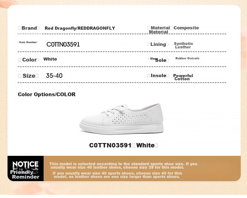 RED DRAGONFLY Women's Casual Shoes, Hollow Breathable Lace-Up White Sneakers, Versatile Women's Skateboard Shoes C0TTN03591 5
