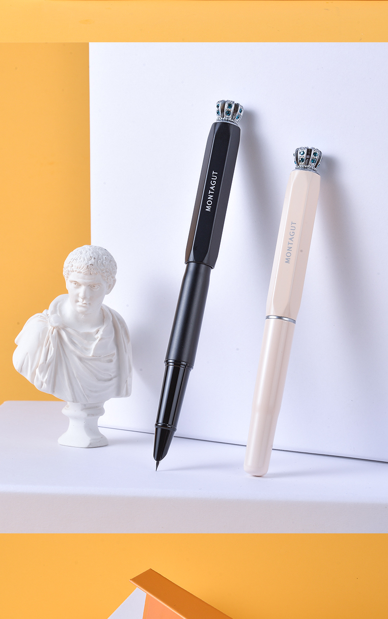 MONTAGUT [Mid-Autumn Festival Gift] Fountain Pen for Women, Student And Office Use, Writing Ink Pen with Replaceable Cartridges, Multi-Do Series, Black, 0.38mm 10
