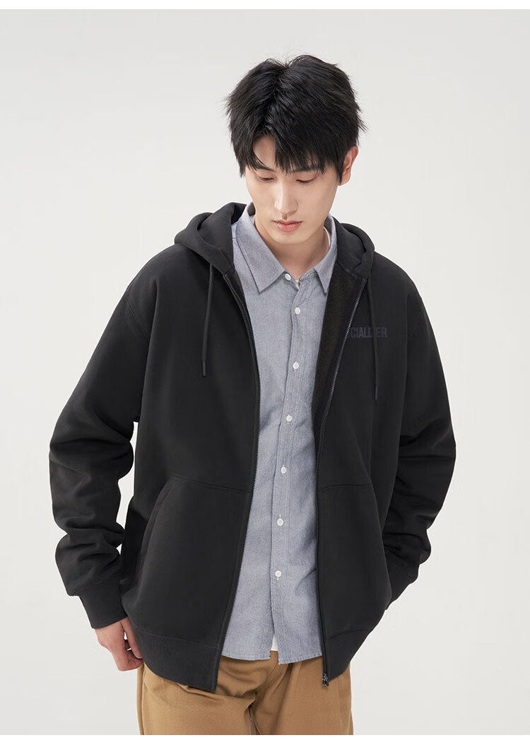 JD Original Fleece-Lined Cardigan Sweatshirt for Men, Spring And Autumn Style, Loose-Fitting Couple Versatile Jacket, Men's Long-Sleeve Deep Rock Gray S 20