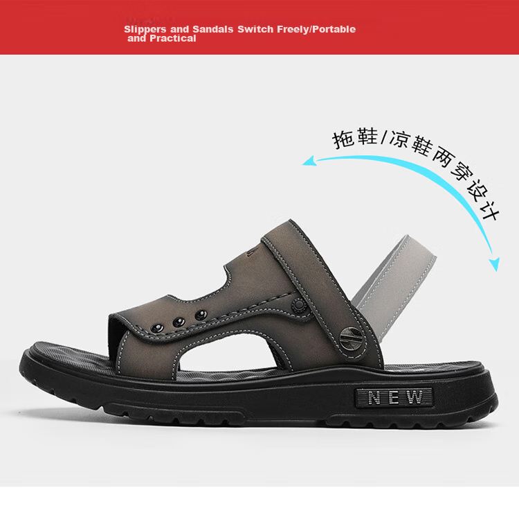 CARTELO Leather Sandals for Men, Summer 2026 Breathable Beach Shoes, Dual-Use Men's Outdoor Slippers, Perforated Sandals 3