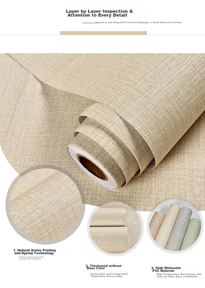Gongxun Self-Adhesive Linen Texture Wallpaper, Furniture Renovation, Dormitory Wall Decoration Sticker, Beige, 60*500cm 3