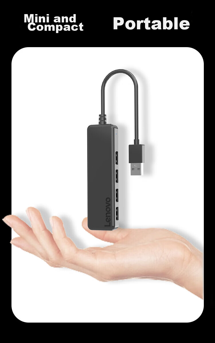 Lenovo USB Hub, 2.0 Interface Converter, High-Speed Expansion Dock, Charger Adapter, HUB Concentrator, Extension Cable, Expansion Dock Suitable for Laptops And Desktop Computers 7