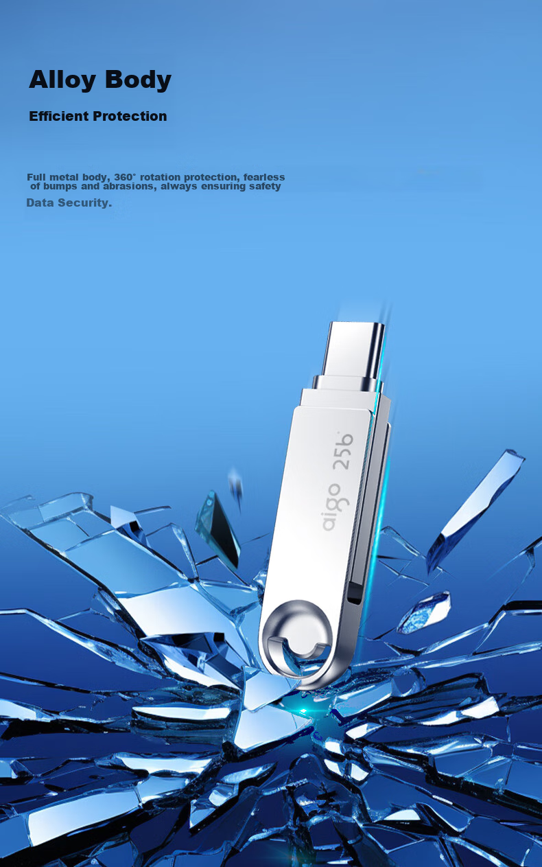 Aigo 64GB Type-C USB3.2 Mobile Flash Drive U322 Silver Read Speed 150MB/s Dual Interface for Both Phones And Computers 10