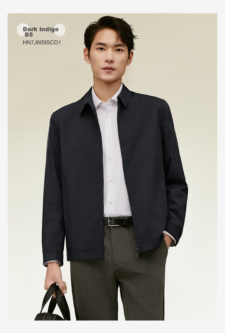 Hodo Jacket for Men, Turn-Down Collar, Comfortable Solid Color, Short Administrative Style, Cadre Style Office Style Coat for Men, B5 Navy Blue, Size 170 23