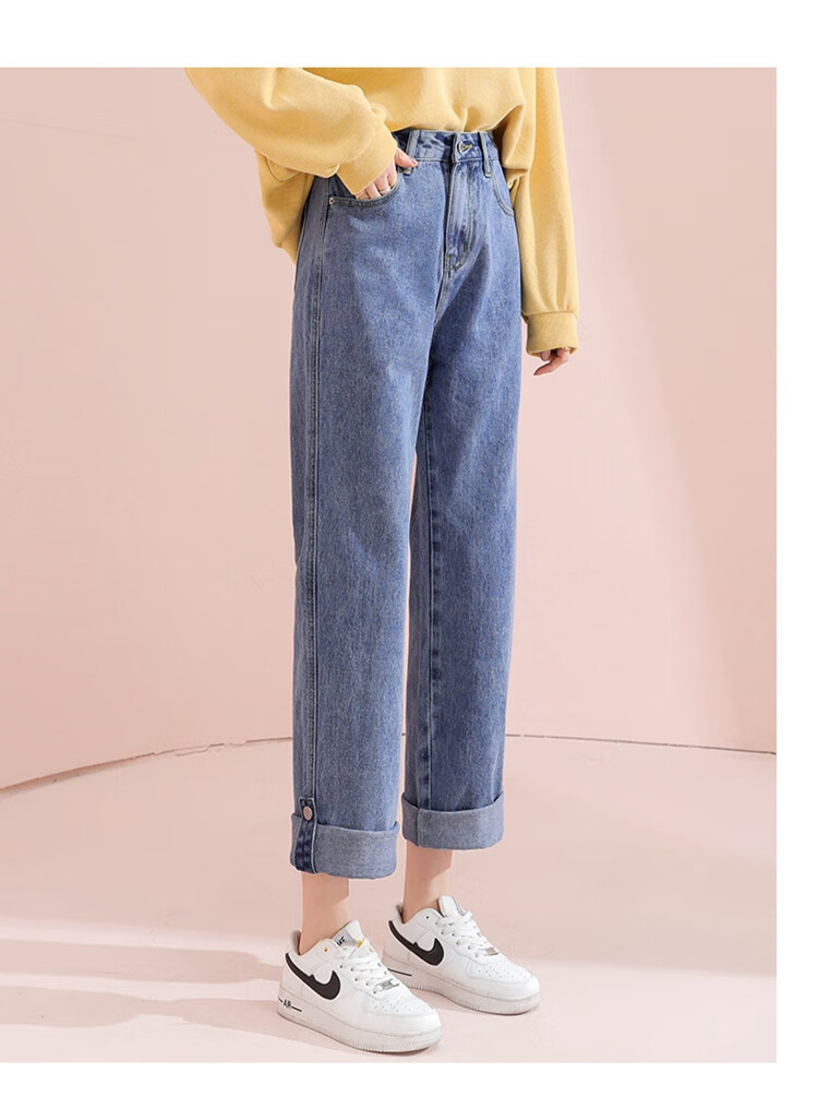 TonLion 2023 Loose Straight-Leg Jeans Wide-Leg High-Waist Versatile Casual Pants Light Denim Blue 26 11