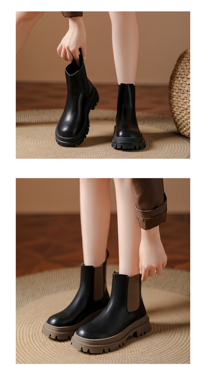 DAPHNE Autumn And Winter Ankle Boots for Women, Versatile Height-Increasing Chelsea Boots, Women's Short Boots, Black, Size 37 9