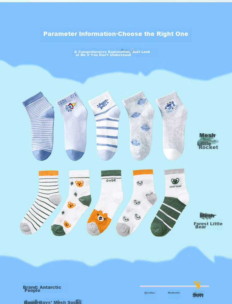Nanjiren Children's Socks Summer Boys Breathable Mesh Socks for Older Boys Students Mid-Calf Socks Mesh - Forest Bear L 5