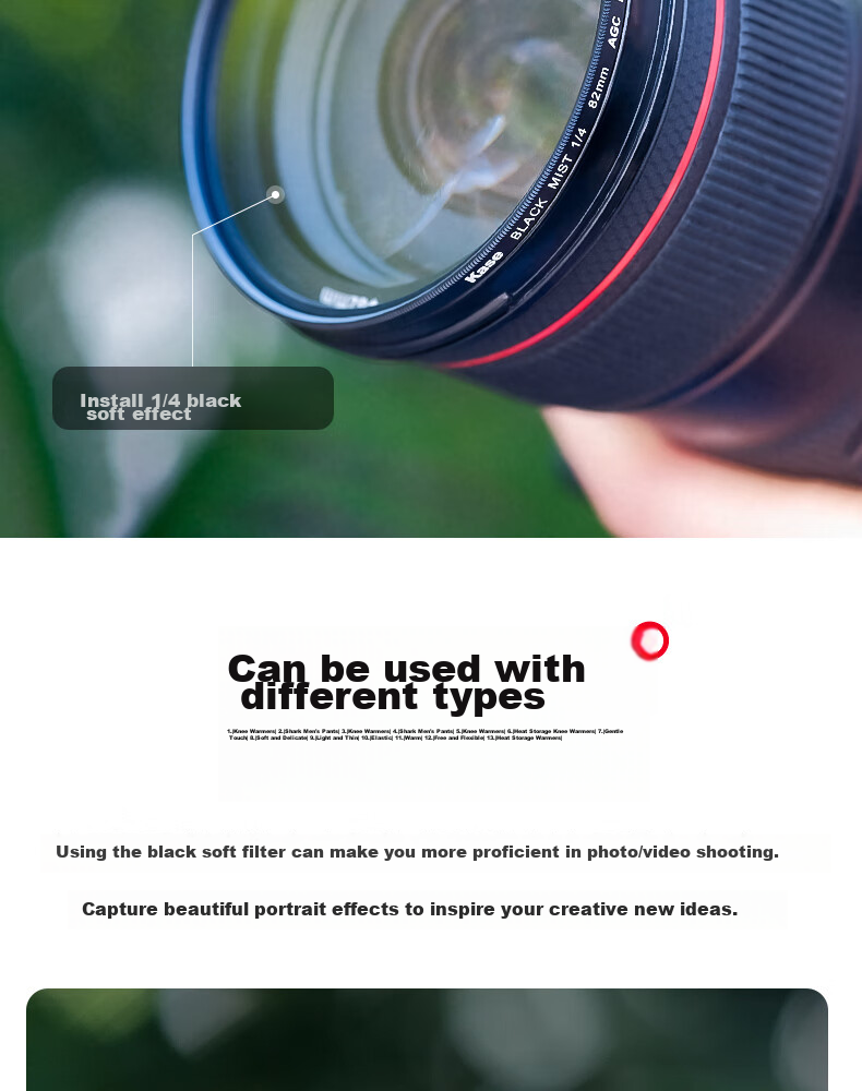 Kase Black Soft Filter Half 46mm Beauty Filter, Soft Focus Lens, Diffusion Lens, Camera Black Soft Filter, Portrait Light Softening Matte Creative 1/2 14