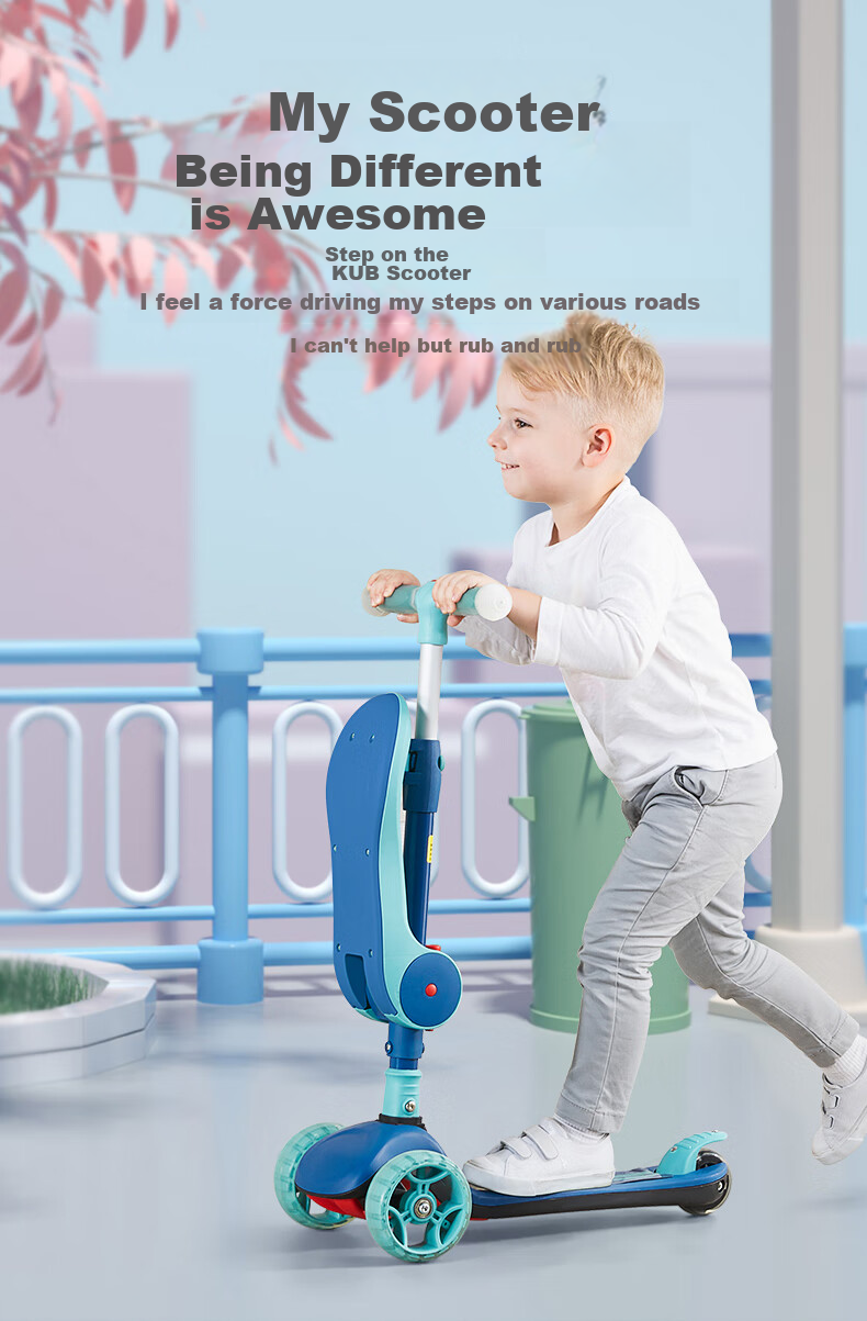 KUB Children's Scooter for Ages 3-6 Gift Flashing Wheels Foldable Multifunctional Forest Gree 1