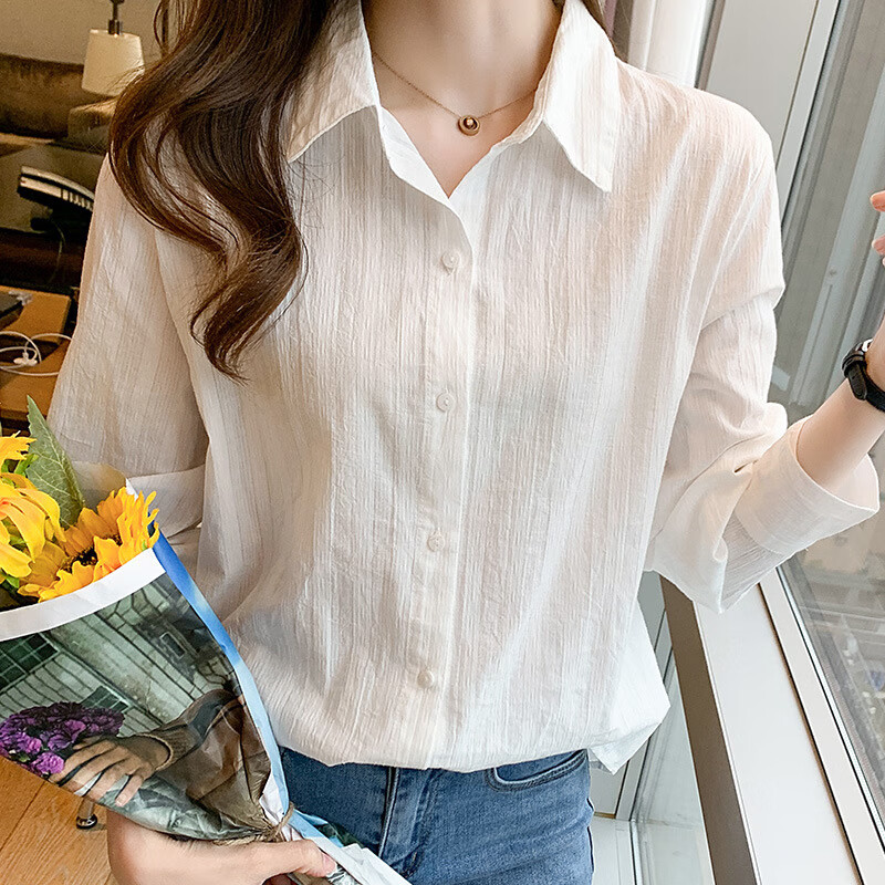 AOTUN Cotton Shirt for Women, Long Sleeve, Spring And Autumn Style, Casual Inner Wear Top AT3058, Picture Color, XL