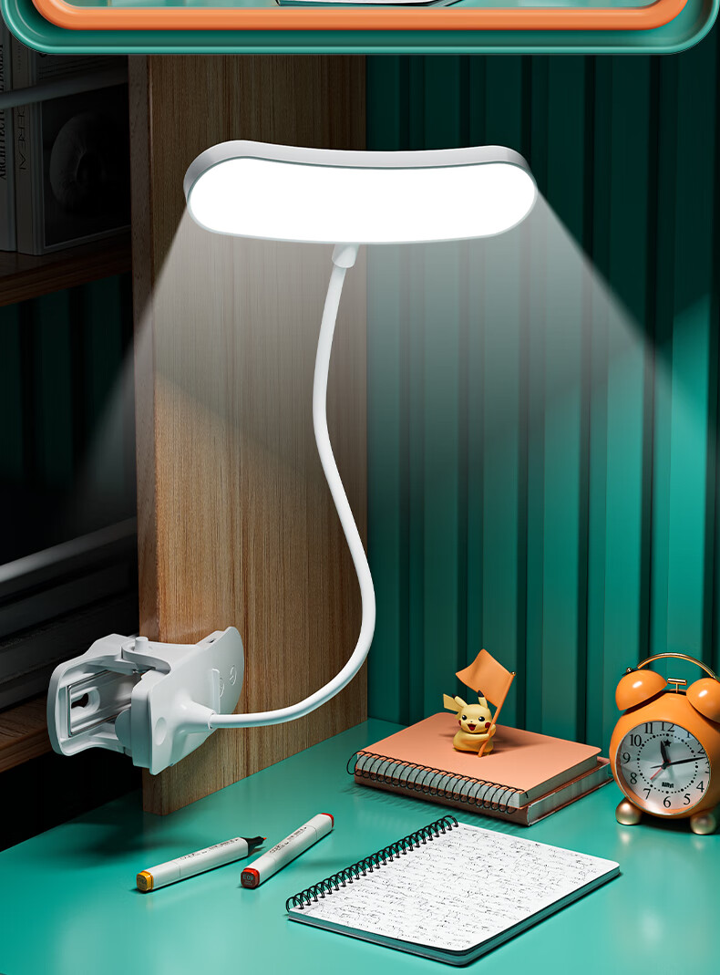 Dupai Clip-On Desk Lamp, Dormitory Student Study Eye Protection Small Table Lamp, Bedroom Bedside Lamp, Rechargeable LED Reading Night Light 21