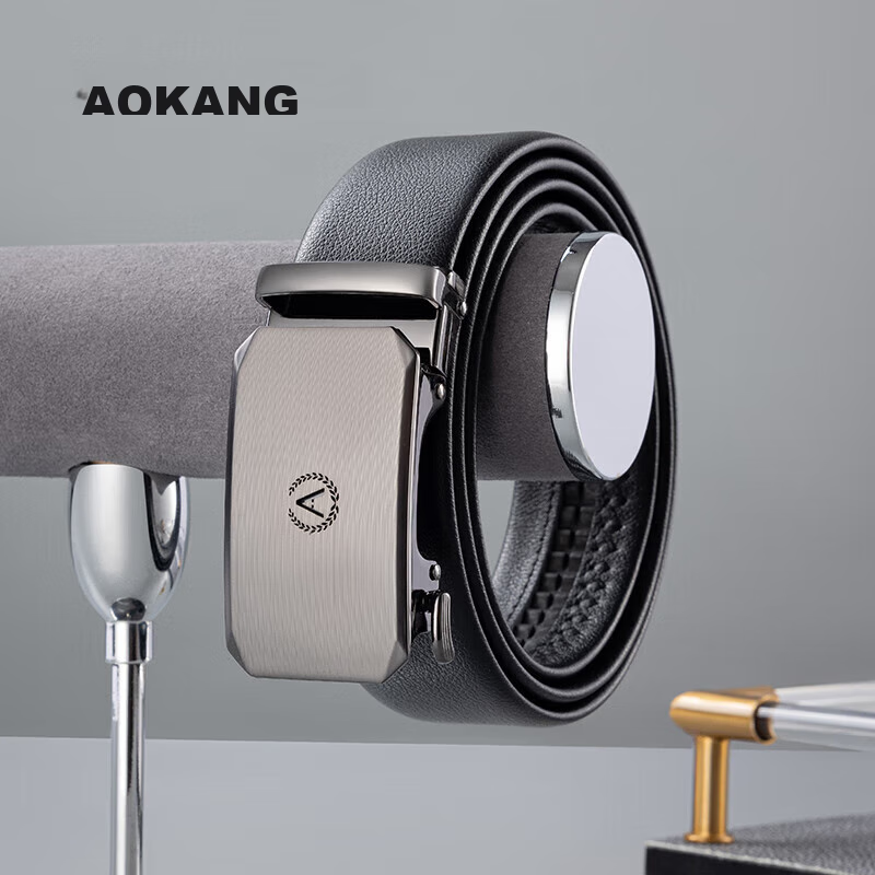 Aokang Men's Automatic Buckle Belt, Business Gift Box, Top-Grain Leather Waistband, Birthday Gift for Husband