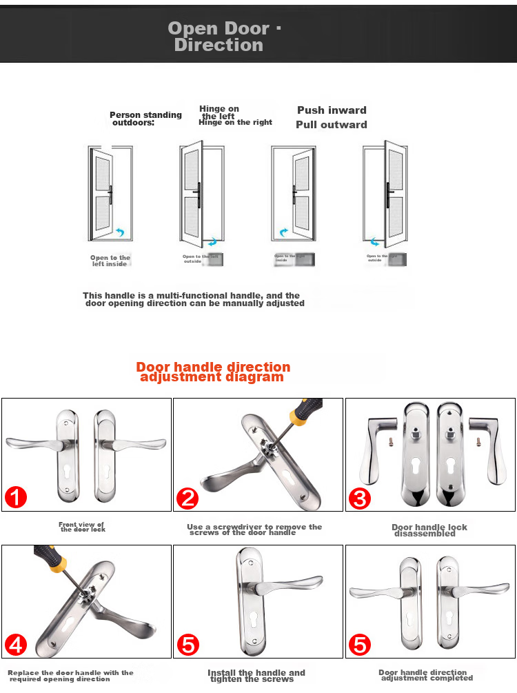 Fly.Globe Interior Door Lock Single Latch Stainless Steel Model B Grade Self-Installation Universal Door Lock FQ-AE86 21