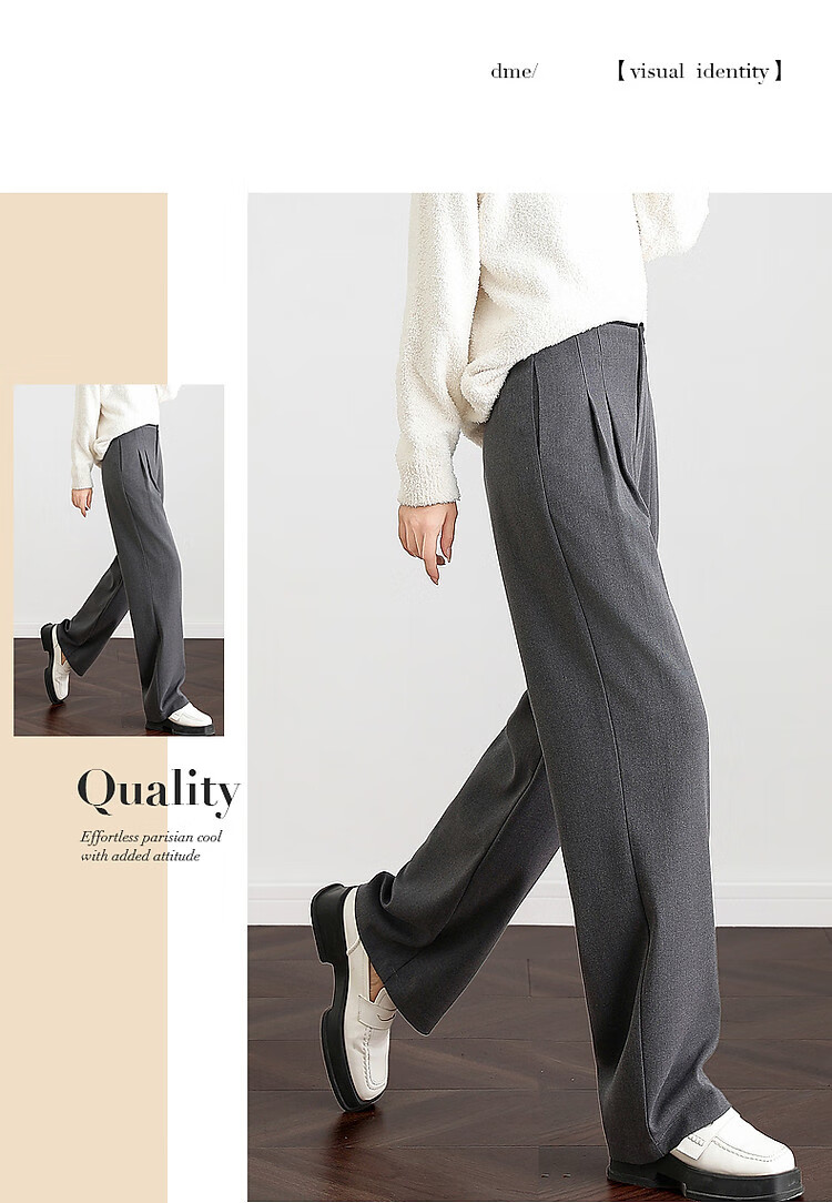 Dme [Zhi Gan Low Saturation] Spring And Autumn Smart Commute Waist-Cutting Color-Block Long Pants Double-Folded Brushed Women's Casual Trousers 7
