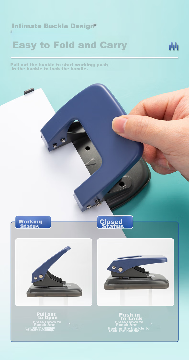 M&G Medium-Sized 35-Page Hole Puncher, Portable Double-Hole Puncher, Hole Diameter 7mm/Spacing 80mm (With Ruler), Blue Single Pack ABS92648, Back-To Essential 4