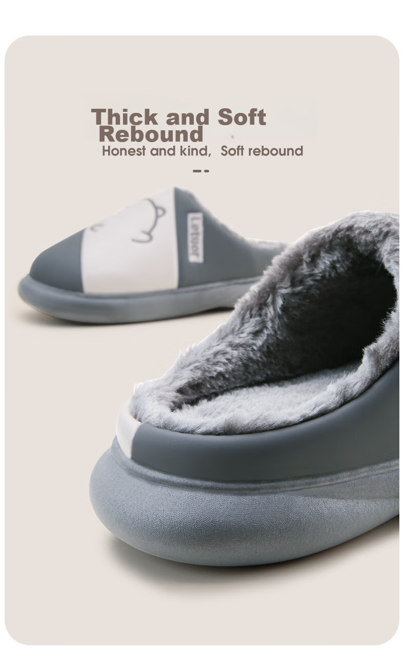 LETUO Side-Face Bear Cotton Slippers for Men, Autumn And Winter Waterproof Warm Thick-Soled Cotton Shoes, Couple's Home Slippers, Navy Blue Size 42-43 10