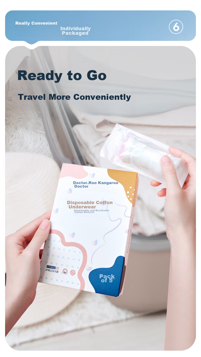 DR.ROOS Disposable Underwear for Women, Pure Cotton High-Waist 7A Antibacterial, for Business Trips, Travel, Postpartum Maternity Underwear, 6 Pieces, Size L, Weight up to 110 Ji 15