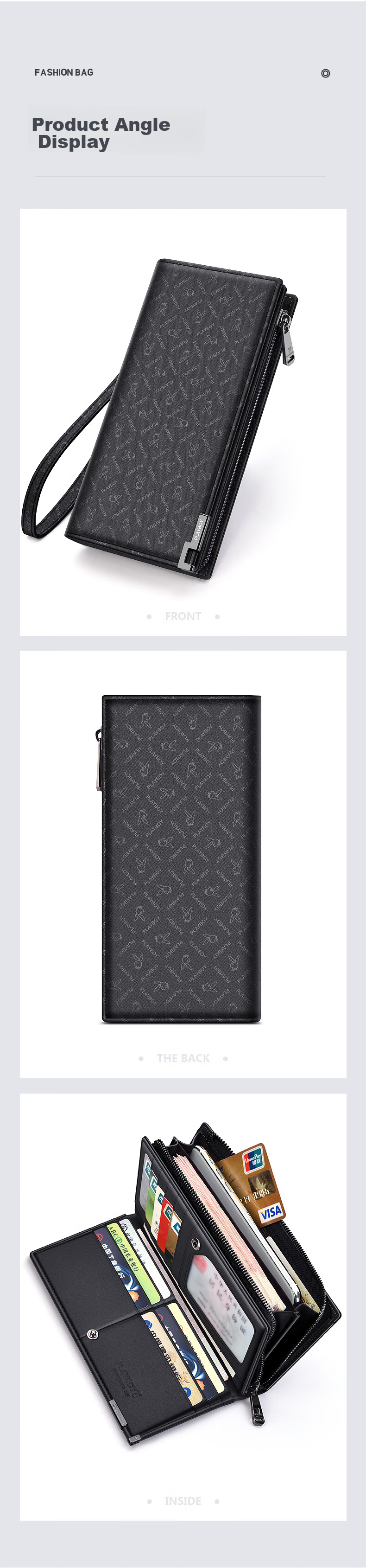 PLAYBOY Wallet, Men's Long Leather Card Holder, Clutch Bag for Men, Portable Handbag, Birthday Gift for Dad 8