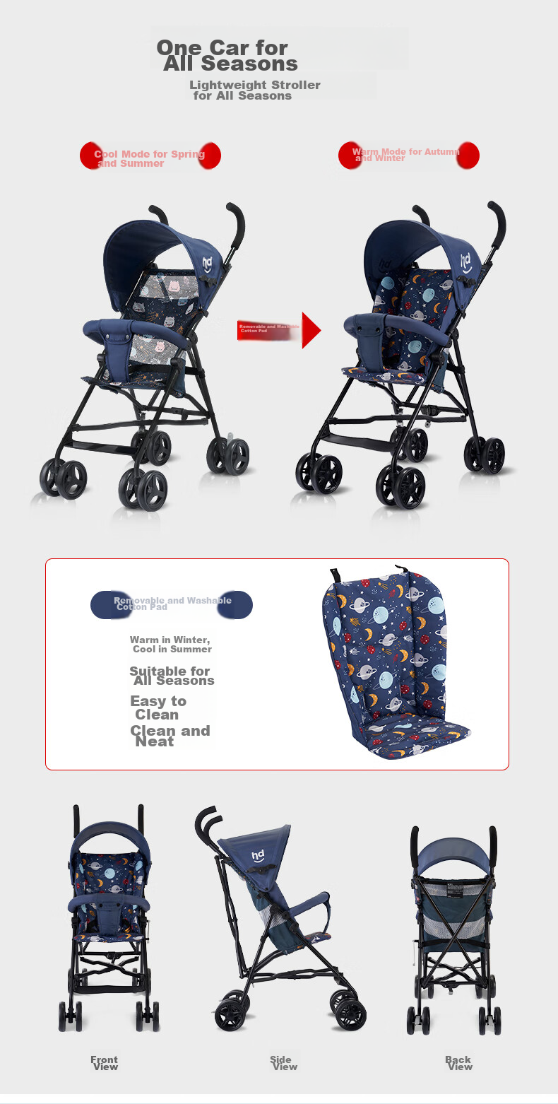 Happy Dino Stroller, Lightweight Foldable Portable Umbrella Stroller for Babies And Toddlers, Baby Walking Aid, Hand-Pushed Cart, Blue, LD099-C 5