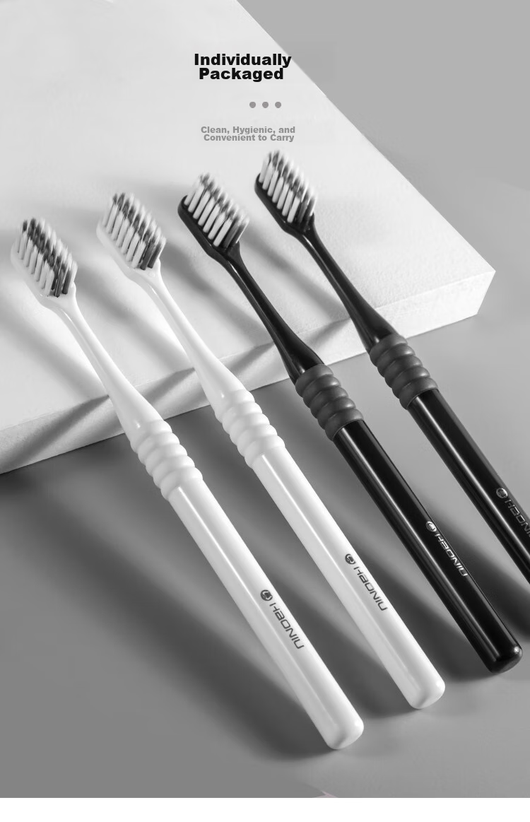 HAONIU Black And White Soft Bristle Toothbrush, Adult Toothbrush, Pack of 4 3