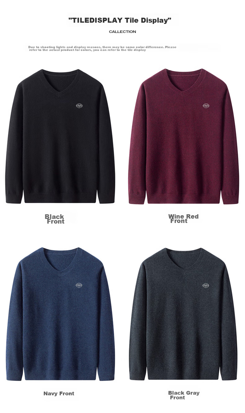 Hengyuanxiang Men's Thick 100% Pure Wool Sweater, Autumn And Winter Solid Color Casual Base Layer Knit Pullover for Young And Middle-Aged Me 25