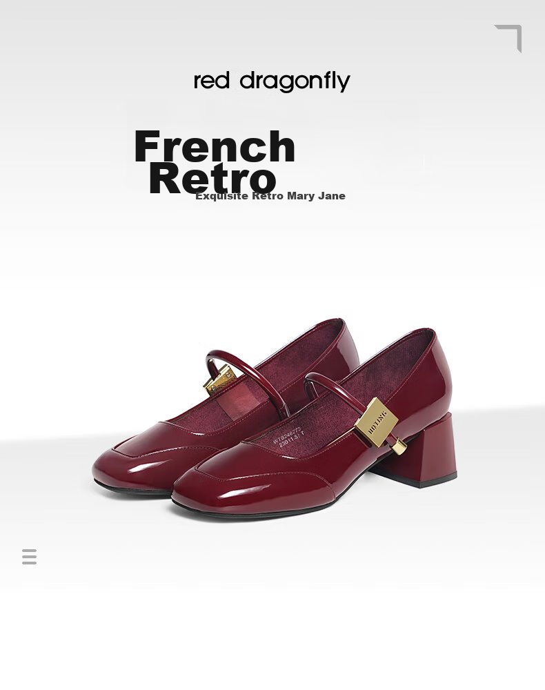 RED DRAGONFLY Mary Jane Shoes, Elegant French-Style Leather Shoes for Spring And Autumn, Chunky Heel Women's Pumps, WTB24677, Black, Size 39 1