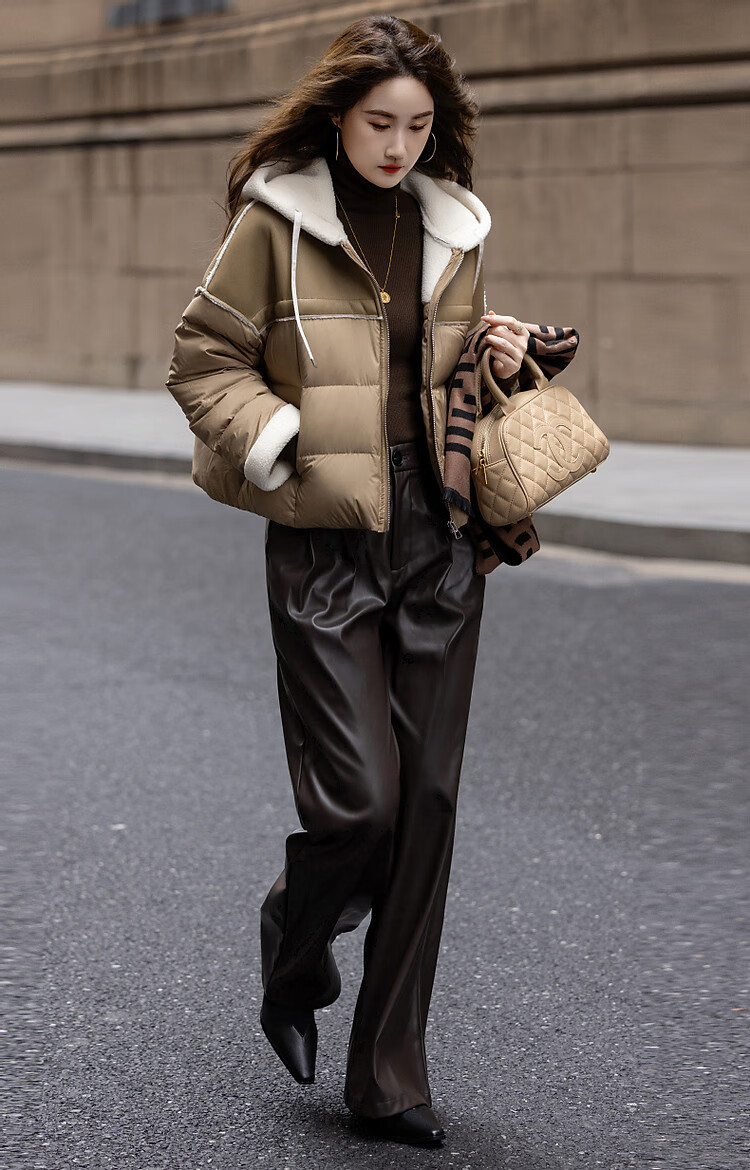 Dme [Xueshan Dushi] Winter 400T Spring Yafang Light Luxury 90% Duck Down Hooded Patchwork Elastic down Jacket for Wome 16