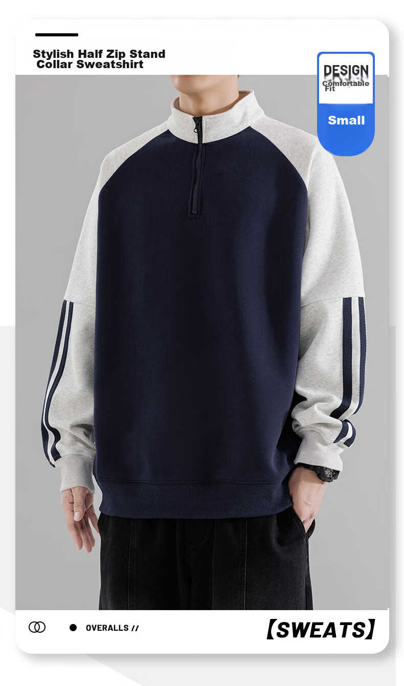 MMOPTOP American-Style Half-Zip Sweatshirt for Men, Spring And Autumn Season, Contrasting Color Raglan Sleeve, Loose Casual Top, 8905 Black L 1