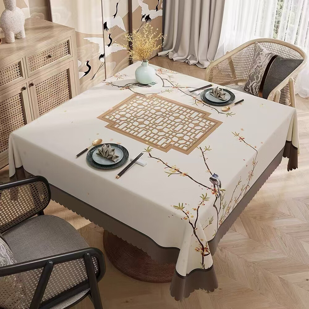 Jingxun New Chinese-Style Tablecloth, PVC Chinese-Style Tablecloth, Waterproof And Oil-Resistant, Thickened Transparent Table Mat, Coffee Table Cover
