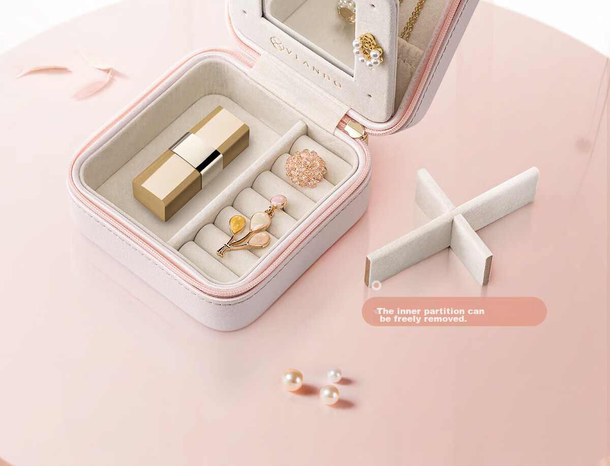 VLANDO Portable Travel Jewelry Box, Compact Storage Case for Women's Accessories, Dustproof Birthday Gift for Girlfriend [Without Mirror] 12