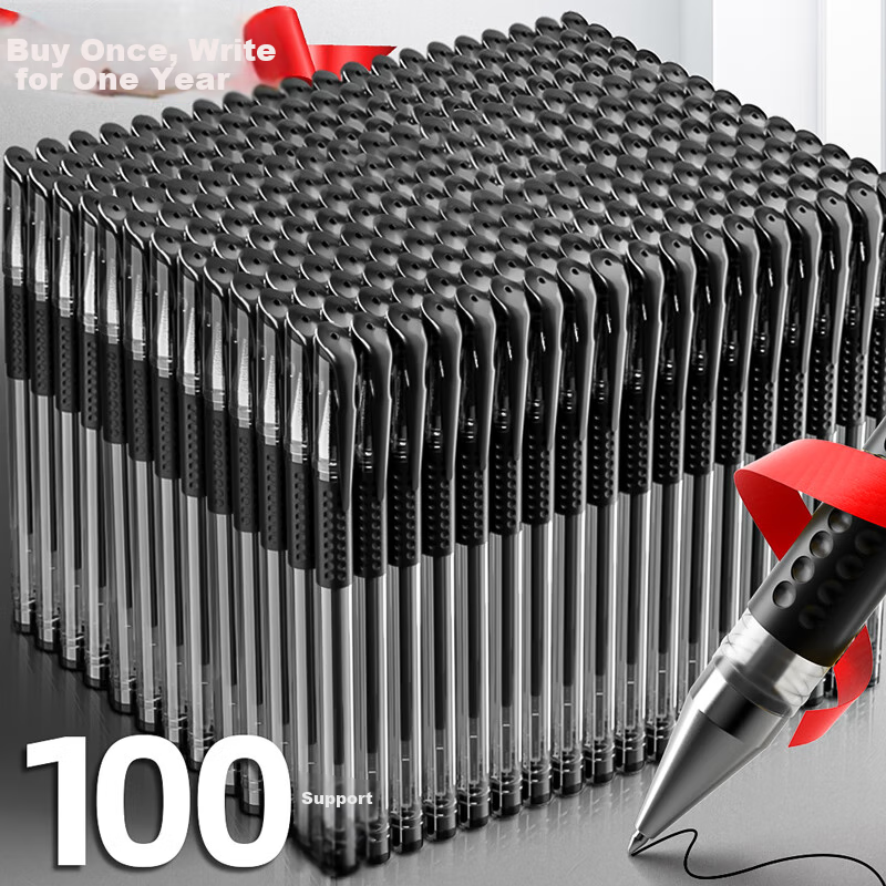 Jinzhi 100 Black Gel Pens, 0.5mm Bullet Tip, Full Needle Tube, Water-Based Signature Pen, Office Business Student Supplies, Large Capacity Refill for Exams, Carbon Ball Pe