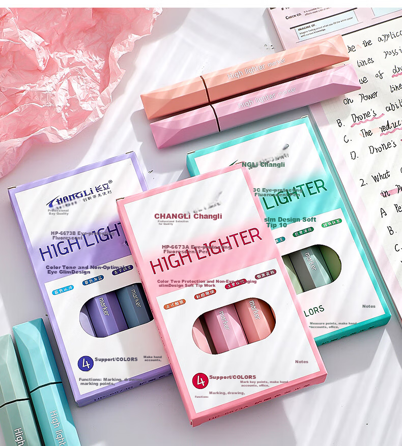 CHANGLi Monet Color Highlighter, Student Note-Taking Pen, Quick-Drying, No Bleeding Or Smearing, Colored Marker, Aesthetically Pleasing Fluorescent Pen, Student Notation Pen, Non-Transparent 9