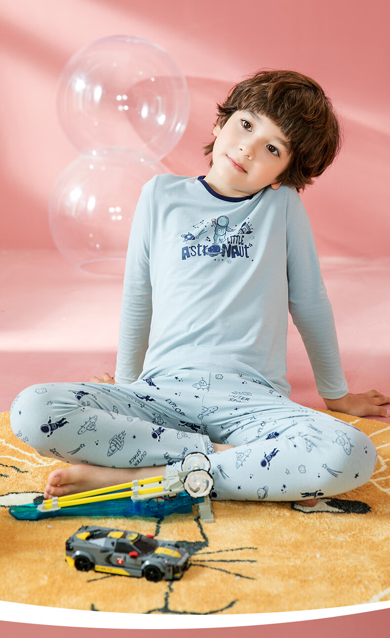 Fenteng Children's Thermal Underwear 7A Antibacterial Long Sleeve Pullover Autumn Pajama Set for Older Kids 17