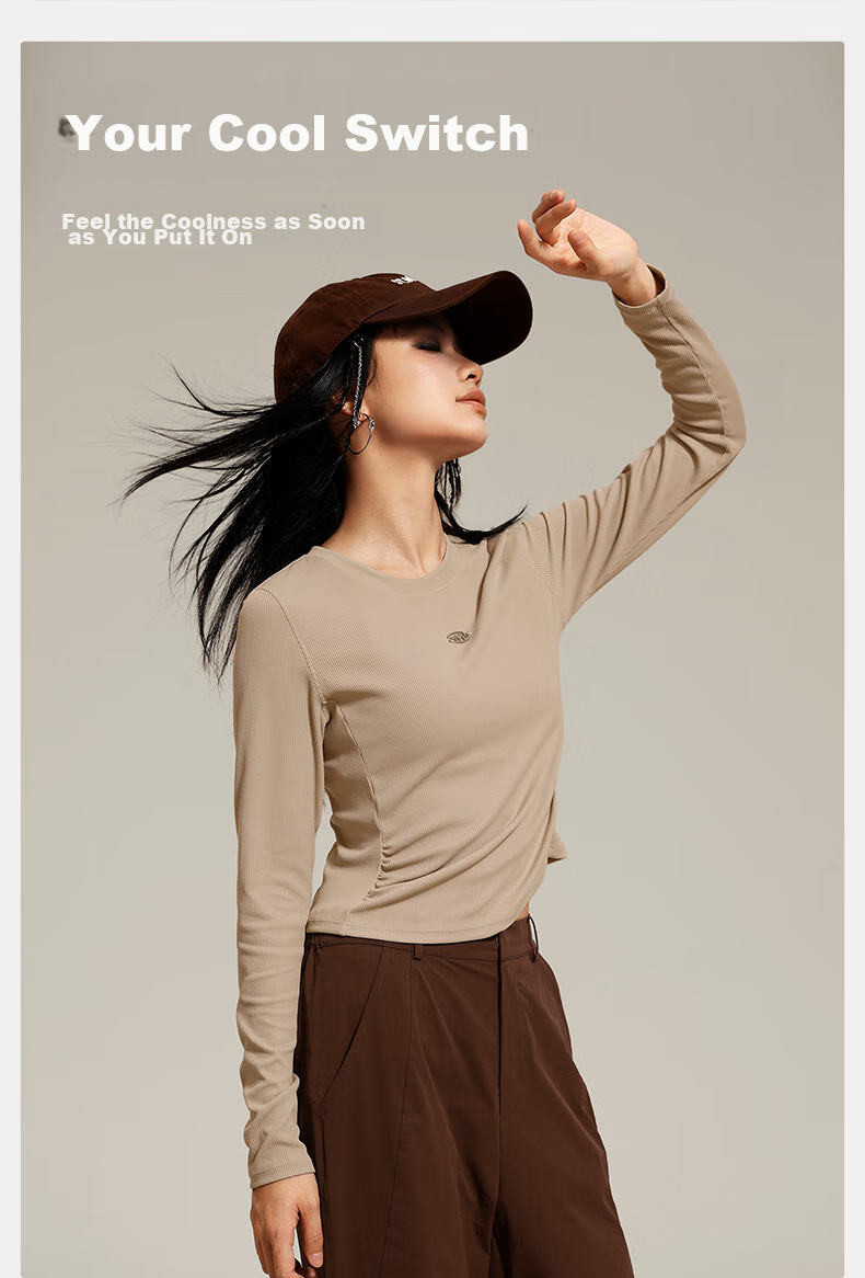 VFU Quick-Dry Women's Yoga Top, Outdoor Sun Protection, Moisture-Wicking Running Fitness Wear, Autumn Season, Roasted Milk Apricot Color, Size M 4