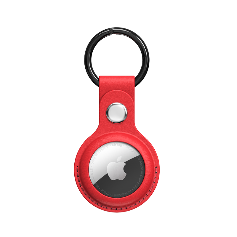 ESCASE AirTag 2 Protective Case for Apple AirTag Tracker, Realistic Leather Simulation, Anti-Loss Tracking Device, Dirt-Resistant, Shockproof with Hook Key, ES-KPLE01 Vintage Red