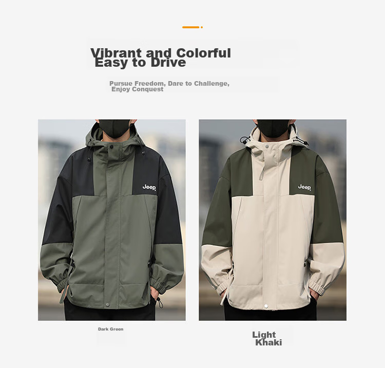 JEEP Men's Jacket, Spring And Autumn Casual Workwear, Loose-Fitting Windbreaker for Couples, Dark Green, Size L 7