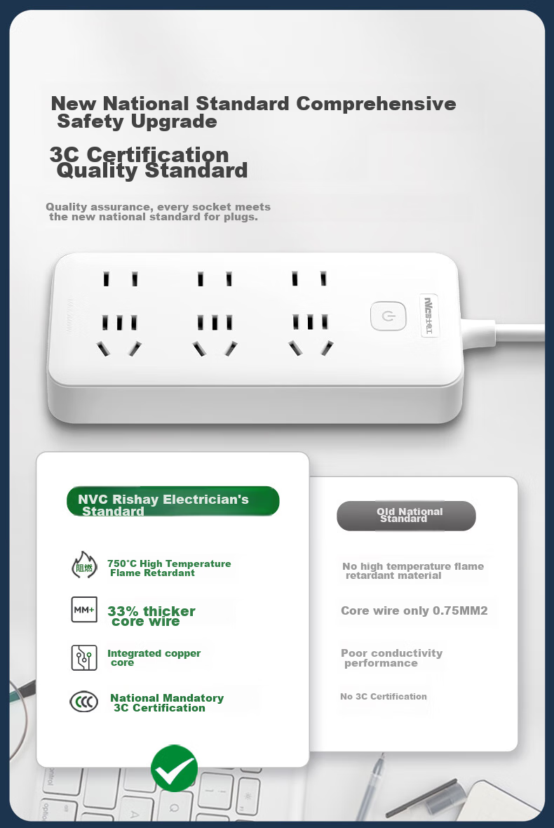 NVCleishidiangong New National Standard, 6-Outlet 3-Meter Power Strip, Socket Extension Cord, EP461 4