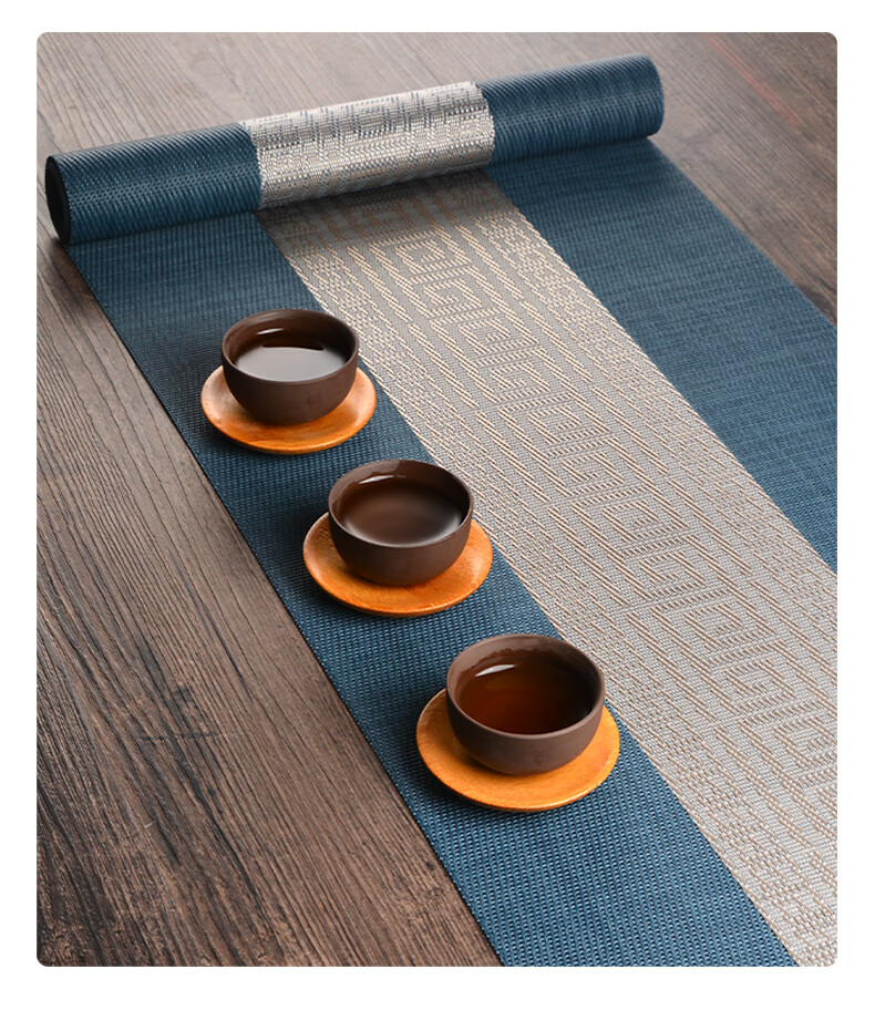 AVIVI Table Runner, Chinese-Style Tea Table, Waterproof Tablecloth, Long Tea Mat, Cup Coaster, Tea Table Cover, Table Pad, Placemat, 30*180, Lan Zha 1