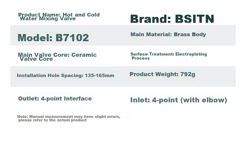 BSITN Bathroom Sink Mixer Tap, Hot And Cold Water Valve, Bathroom Shower Switch, Triple Mixing Faucet B7102 18