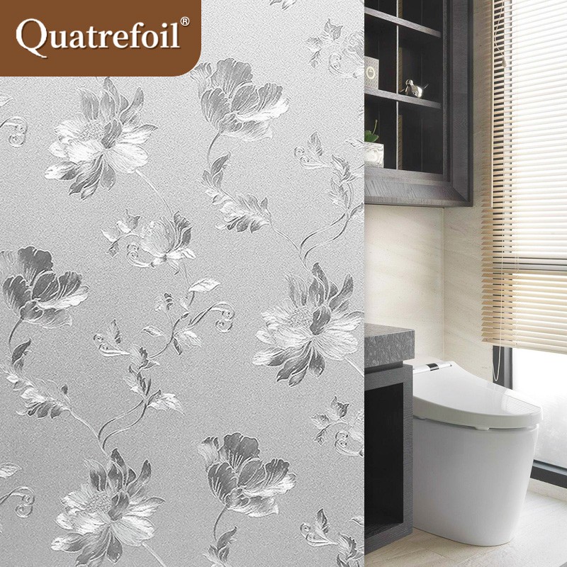 Quatrefoil Printed Glass Sticker, Static Cling for Doors, Windows, Bathroom And Shower, Window Decal, 90*200cm, Hibiscus Flower Patter