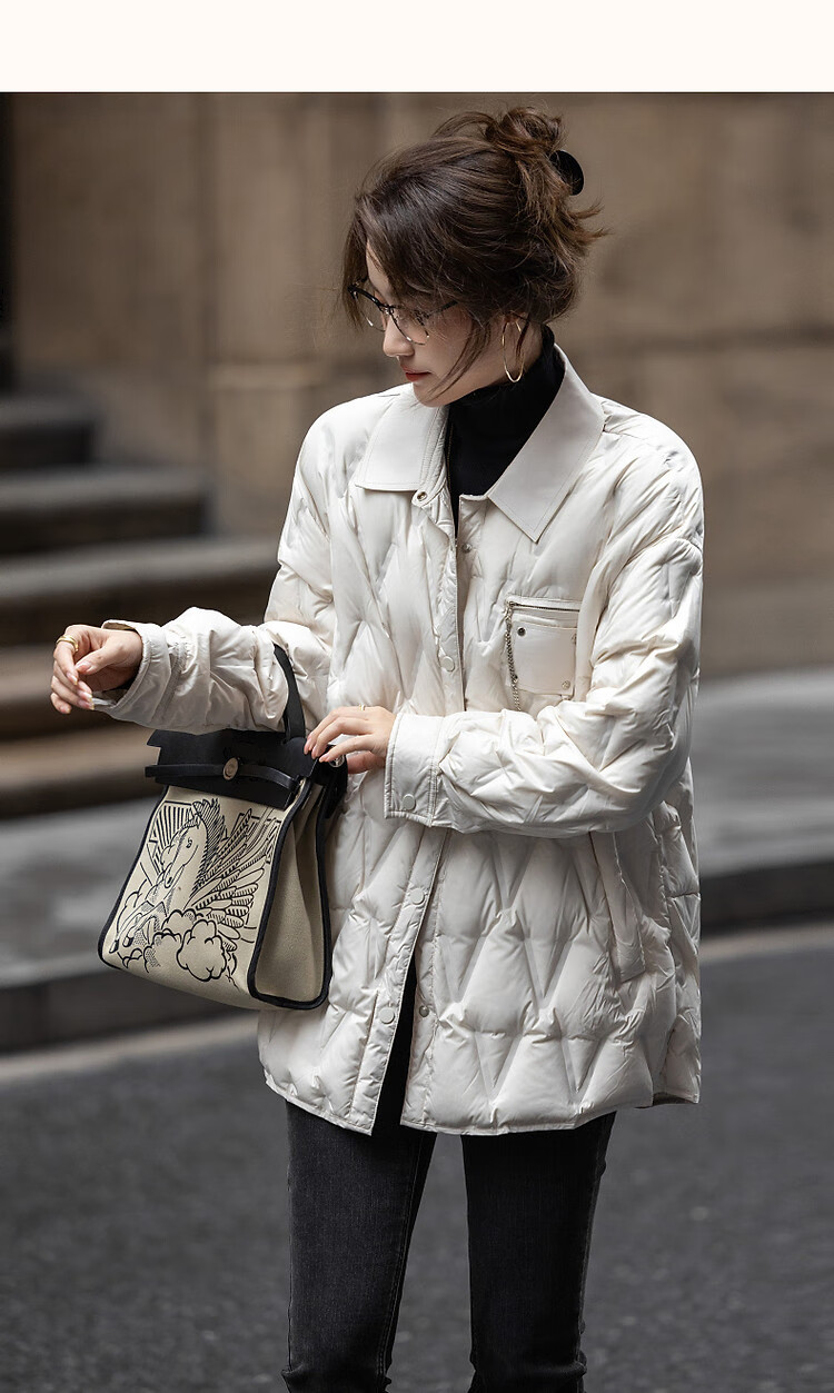 Dme [90% Duck Down] Winter 400T Spring Yarn Dye-Lighted Elastic Cuff Loose Metal Chain down Jacket for Wome 14