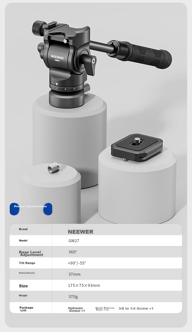 NEEWER Aluminum Alloy Tripod with Hydraulic Damping Ball Head, Leveling Base, Bowl Head, Arm Handle, Quick Release Plate, Panoramic Photography And Videography Camera Mirrorless Camera Stand GM27 10