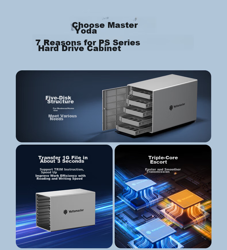 Yottamaster Magnetic Disk Array Hard Drive Enclosure, Multi-Bay Hard Drive Case, RAID Storage with Temperature Control Fan, Suitable for NAS Expansion Storage Capacity Increase, 2.5/3.5 SATA Mechanical And Solid State Drives 4